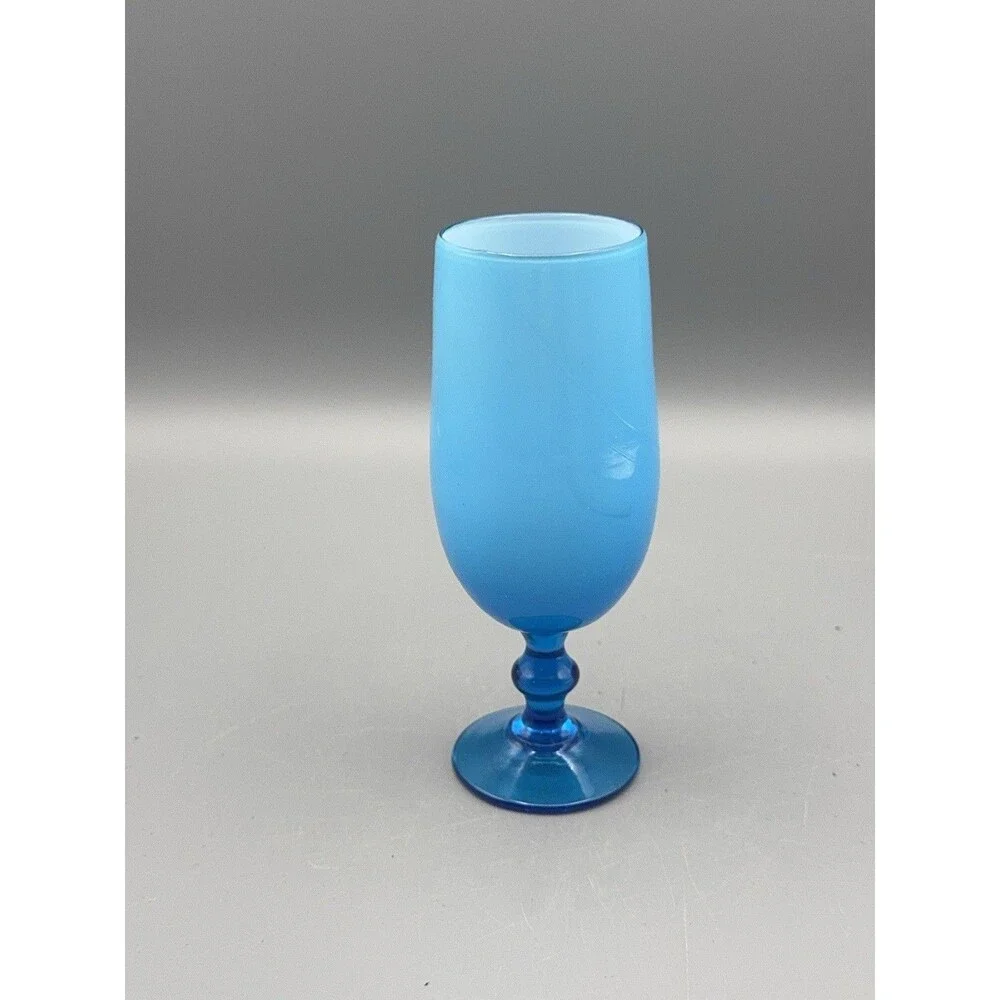 Vintage Carlo Moretti Murano Sky Blue White Interior Wine Glass Goblet 5 inches